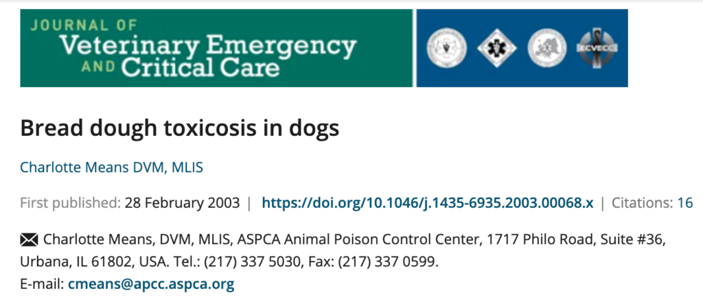 Journal of Veterinary Emagency and Critical CareのBread dough toxicosis in dogs